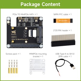 Waveshare PCIe to MiniPCIe Adapter, Compatible with Raspberry Pi 5, Support MiniPCIe Wireless NIC, USB Bluetooth Connection, Driver-Free, Plug and Play, High-Speed Network Connection