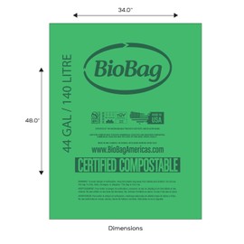 44 Gallon BioBag The Original Compostable Food Scrap Commercial Gallon Bags, 100% Compostable Certified (Made In USA) (80 Count)