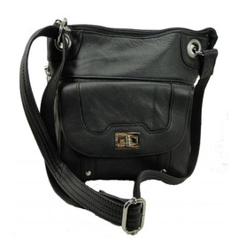 Roma Leathers 7028 Black Genuine Leather Turnlock Concealed Purse