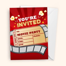 32 Movie Party Invites - Kids Childrens Birthday Party Invitations with Envelopes – You're Invited - Designed and Printed in the UK