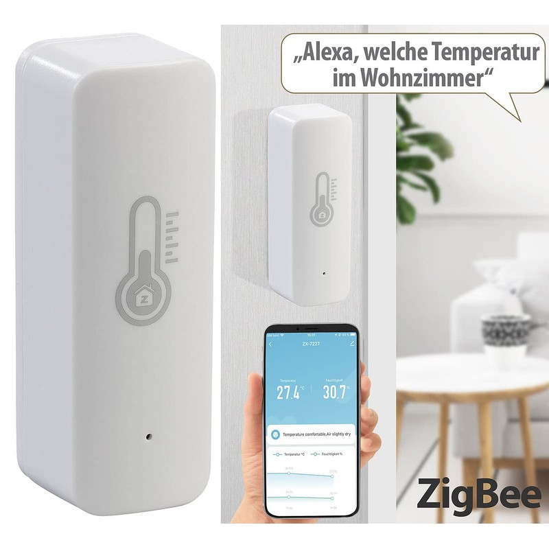 Luminea Home Control ZigBee Thermometer: ZigBee-Temperatur- & Luftfeuchtigkeits-Sensor mit App,