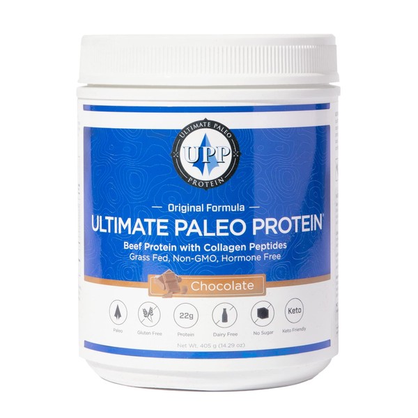 Ultimate Paleo Protein Powder | Premium Grass Fed Beef Protein with Collagen Peptides | Paleo Friendly, Gluten Free, Keto Friendly, No Artificial Sweeteners or Preservatives - Chocolate, 15 Servings