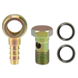X AUTOHAUX 1 Set Banjo Bolt Kit M14x1.5 Banjo Bolt Hose Barb Fitting Brake Line Fitting Adapter with Copper Washers for Motorcycle Car Iron Bronze Tone