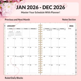SUNEE Planner 2026 Weekly and Monthly, January 2026-December 2026, 6.4"x8.3", Tabs, Note Pages,Spiral Binding, Colorful Flowers