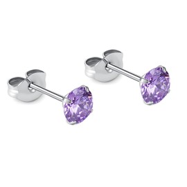 1 Pair Implant Grade Titanium Stud Earrings Set Hypoallergenic 3mm 4mm 5mm 6mm Cubic Zirconia G23 Titanium Earring Studs for Women Men for Sensitive Ear (5mm purple)