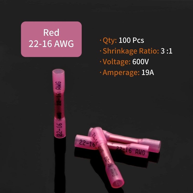 Heat Shrink Butt Connectors (22-16 AWG)