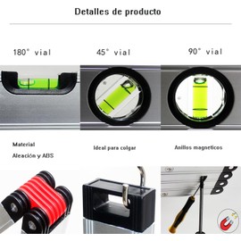 Flexible Magnetic Bubble Level 26" - 4 Bottles: Horizontal Vertical Levelling System, Oblique, ABS and Aluminum, Foldable and Joint, DIY, Masonry and Carpentry