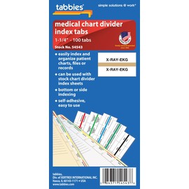 Tabbies Medical Chart Index Tabs "X-RAY - EKG" 1-1/4"W x 1/2"H, Tan, 100 Tab Inserts Per Pack (54543)