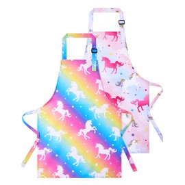 WERNNSAI 2 Pack Kids Aprons - Unicorn Kids Art Aprons for Girls Waterproof Toddler Chef Aprons for Cooking Baking Painting Gardening Apron for Kids with Pocket Kitchen Classroom Art Smocks 2-5 Years