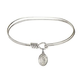 7 inch Oval Eye Hook Bangle Bracelet w/St. Joan of Arc in Sterling Silver