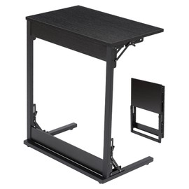 HOMPUS C Shaped End Table, 23.6'' Small Side Table for Couch, Tall Sofa Table with Antirust Metal Frame, Folding Desk TV Tray Snack Table for Living Room, Recliner, Fully Assembled, Black