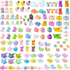 Glow in The Dark Luminous Mini Resin Animals 130 Pcs Set - Tiny Ducks, Mushrooms, Frog, Dinosaurs, Turtles, Rabbits- Perfect for DIY Fairy Garden, Garden Decor, Aquarium, and Bonsai Hideaway