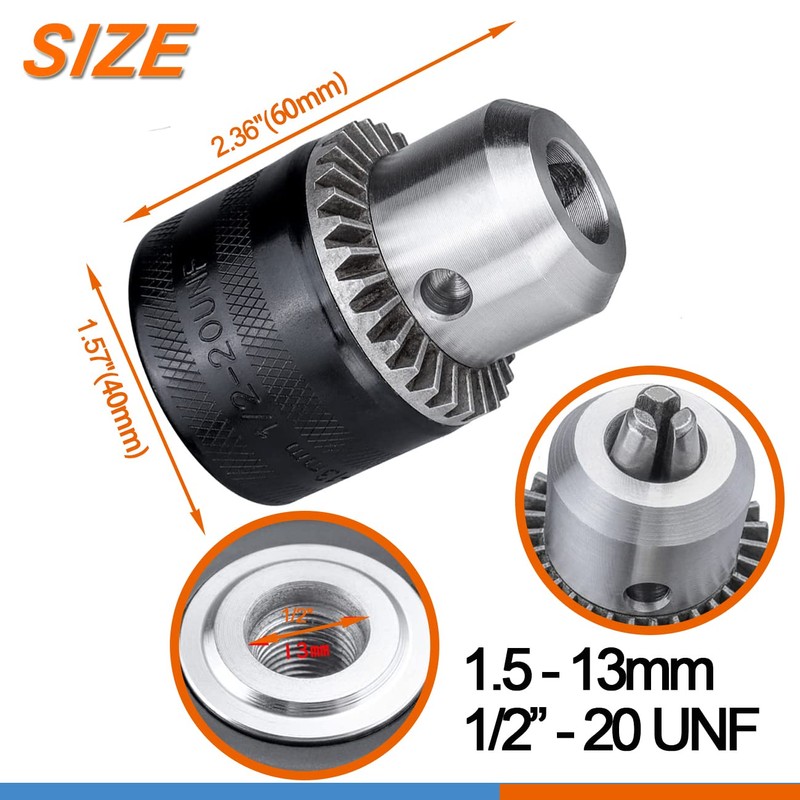 GANYEE 1.5-13mm Keyed Drill Chuck Adapter Kit 1/2"-20UNF with SDS-Plus