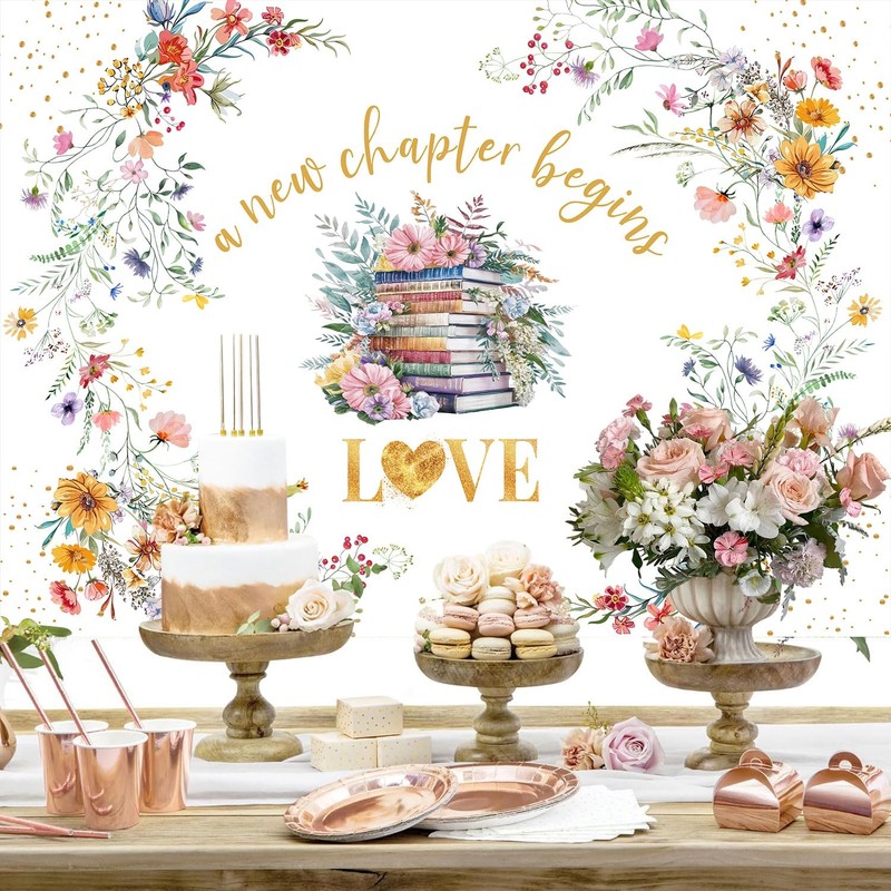 Wildflower Bridal Shower Backdrop, A New Chapter Begins Banner 7x5ft