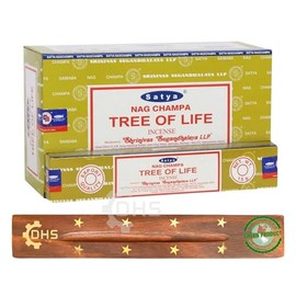 Satya Nag Champa Tree of Life Incense Sticks | FULL BOX OF 12 | with DHS Incense Stick Holder | Used for Aromatherapy, Yoga, Meditation, and Relaxation