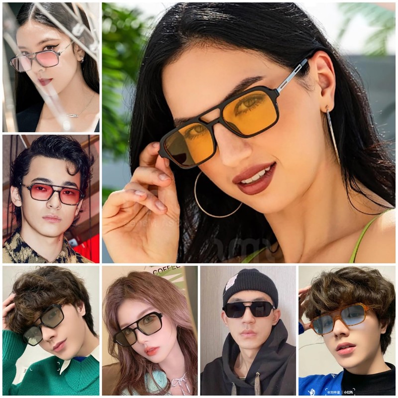 RUNHUIS Vintage Classic 70s Square Sunglasses for Women Men Trendy