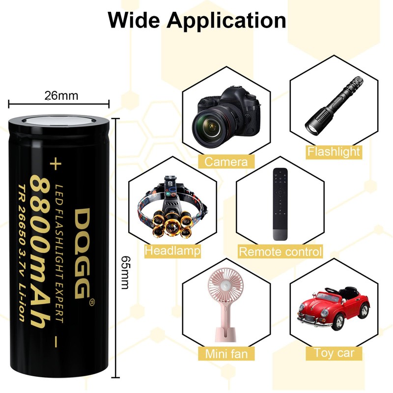 PAOWANG 26650 Rechargeable Battery 8800mAh Flat Top 4 Pack 3.7Volt
