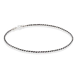 Miabella 925 Sterling Silver Solid 1.5mm Diamond-Cut Braided Rope Chain Anklet Ankle Bracelet for Women, Made in Italy (black-rhodium-plated-silver, 9)
