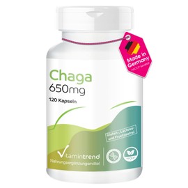 Chaga Powder 650 mg - 120 Capsules, Functional Vital Mushroom, Vegan Vitamintrend®