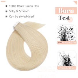 16 inch SEGO Tape in Hair Extensions Human Hair [2.5g*20pcs] #60 Platinum Blonde 100% Remy Real Invisible Hairpieces for Women Skin Weft Straight (50g)