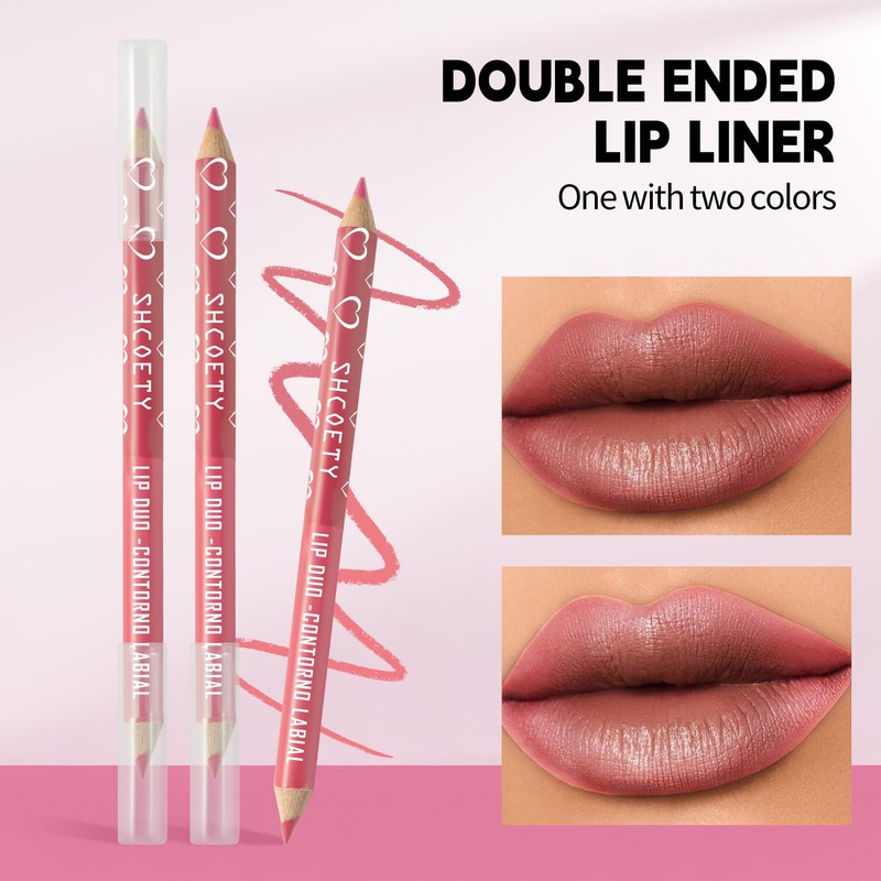 SHCOETY Double Ended Lip Liner Set, 6 Pencils 12 Shades,