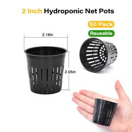 ZeeDix 2 Inch Net Pots for Hydroponics, 50 Pack Mesh Net Cups Hydroponic Baskets Plant Nursery, Reusable Heavy Duty Wide Lip Round Bucket Basket for Plants