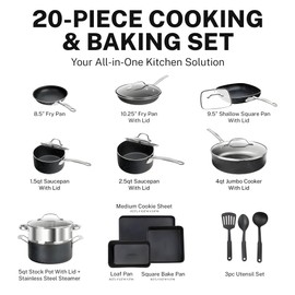 Granitestone GRANITESTONE 20 Pc Kitchen Pots and Pans Set Non Stick Cookware Set, Kitchen Cookware Sets, Granite Nonstick Cookware Set, Diamond Coated Non Toxic Cookware Set, Oven & Dishwasher Safe