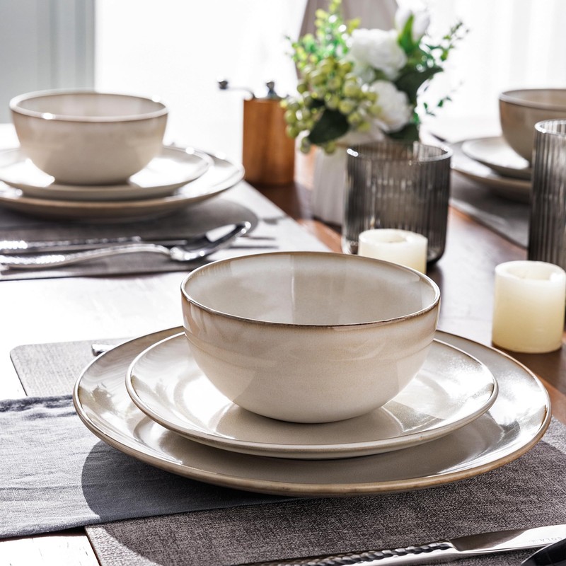 GBHOME Ceramic Dinnerware Sets for 4, 12 Pieces Stoneware Plates
