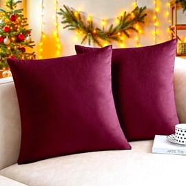 Oxford Homeware Velvet Cushion Covers 45 x 45 (Pack of 2) Red Cushion Covers for Sofa Bed Couch Living Room Decorative Square Throw Pillow Cases with Invisible Zipper (18x18 Inch)