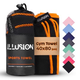illusion Microfibre Towel for Active Sports 40x80cm - Lightweight Quick Dry Towel - Gym Towel Ideal for Dancing, Yoga, Running, Cycling (Black - Orange, Pack of 1)