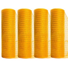 Ribbli 4 Rolls Yellow Gold Mesh Ribbon, 10 inch x 30 feet(10Yard) Each Roll,Fall Ribbon for Wreath Swags Yellow Gold with Gold Foil