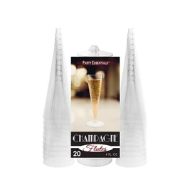 Party Essentials Disposable Hard Plastic Two Piece 4 oz. Toasting Cocktail Cups, Clear Champagne Flutes, 20-Count