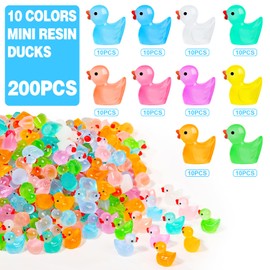 200PCS Mini Ducks Tiny Resin Ducks Glow in The Dark Bulk Miniature Animals Little Ducks for Fairy Garden Potted Dollhouse Decor Accessories Small Ducks for Party Favors Office Home to Hide