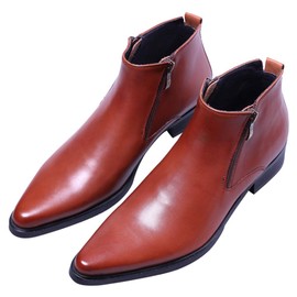 Santimon Men's Ankle Genuine Leather Dress Fashion Zipper Pointed Toe Casual Boots Brown 8 US