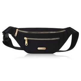 WisePoint Bum Bag, Oxford Cloth Fanny Pack with Adjustable Strap, Stylish Waist Bag Belt Bag for Women with Buckle, Crossbody Bag for Sports, Shopping, Hiking, Short Travel (Black)