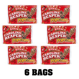 KICKIN’ Carolina Reaper Pepper Microwave Popcorn – 6 Pack - Ultimate Spicy Gourmet Gift Popcorn - Makes a Great Movie Theater Popcorn or Snack Food - Try if you dare!