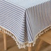 Plenmor Cotton Linen Table Cloth Stripe Tassel Square Tablecloth Dust-Proof