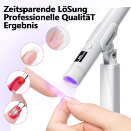 MUCOOS UV Mini Nagellampe für Nagelkleber, Nagellack, Nagelstempel - UV LED Lampe für Gelnägel - Tragbare UV Lampe für alle Nagelbehandlungen - Inklusive Nagellampensockel und Zubehör
