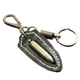 White Fang AZ171 Keychain, Keyring, Leather, Bullet, Cool, Retro Charm, Men's, Women's,, Black