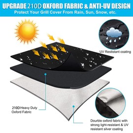 BBQ Grill Cover 210D Grill Cover for Charcoal Kettle, Waterproof Black Smoker Cover Round Grill Covers Gas Outdoor
