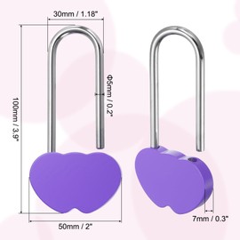 PATIKIL 3.9" 50mm Love Locks Heart Padlock Without Key, Double Heart Wish Lock Romantic Heart Lock for Lovers Lock Bridge Wedding Anniversary Travel Present, Purple