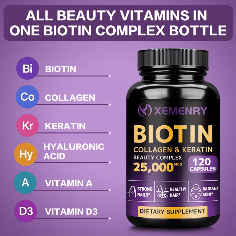 xemenry Biotin Collagen & Keratin 25,000mcg - for Hair, Skin,