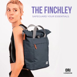 ORI LONDON Rolltop Backpack for Men & Women with Magnetic Closure - Large Nylon Travel Backpack with Multiple Pockets for Laptop, Phone, Keys, Bottles - The Finchley, Moss, 17.7x12.6x5.7”