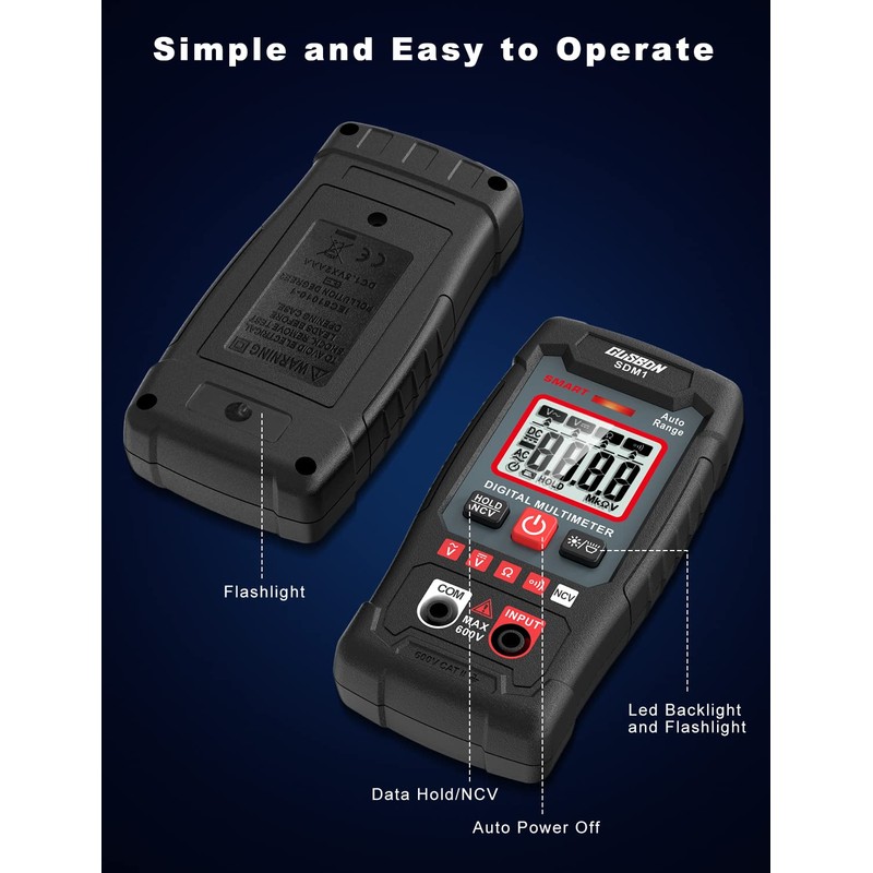 CUSBON Digital Multimeter, Auto-Rang Voltage Meter AC/DC Voltmeter Ohmmeter and
