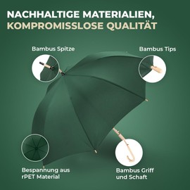 LANGENBERG Stormproof Umbrella Made of High-Quality Bamboo - Large Umbrella with Diameter 105 cm Span and Automatic Opening - Stick Umbrella Men and Women - Stick Umbrella, dark green