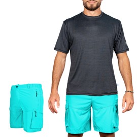 Banana Boat Mens UPF50+ Hiking Cargo Shorts Quick Dry Outdoor 4-Way Stretch Aqua