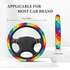 Rainbow Peace Signs Car Steering Wheel Cover, Non-Slip Absorbing Sweat Car Wheel Cover Accessories for Men Women,Universal 15" Fit Auto SUV Vans Trucks