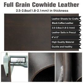 Thick Leather Sheets for Crafts Tooling Leather Square 1.8-2.1mm Full Grain Leather Pieces Genuine Cowhide Leather for Crafts Sewing Hobby Workshop Black Coffee, 6"x12"