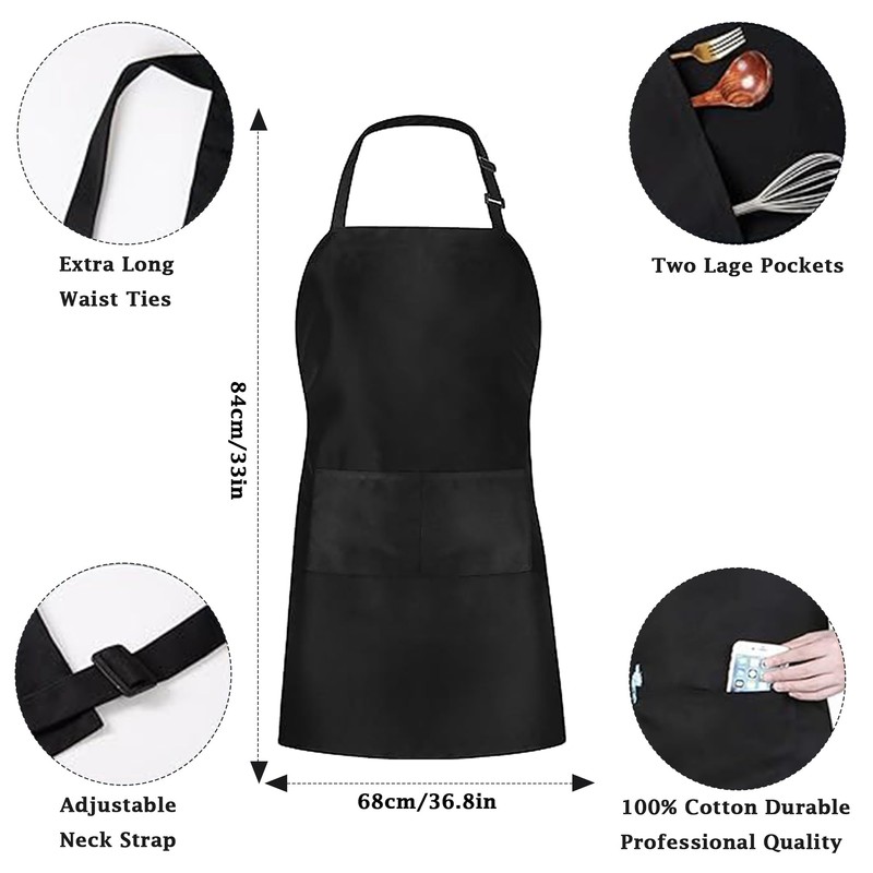 DDUP Kitchen Apron 2 Pack, Adjustable Black Kitchen Chef Aprons