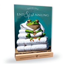 Frog Shield Wellness Towel Relaxation Frog Decorative Bathroom Wooden Stand